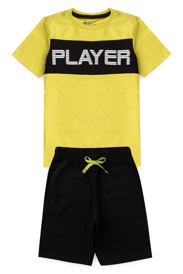 Conjunto Infantil Menino Camiseta e Bermuda Amarelo Bem Vestir
