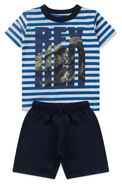 Conjunto Verão Infantil Masculino Dinossauro Rex Listras