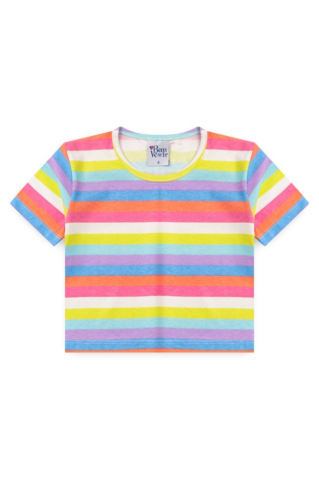 Blusa Cropped Infantil Feminina Listras Coloridas
