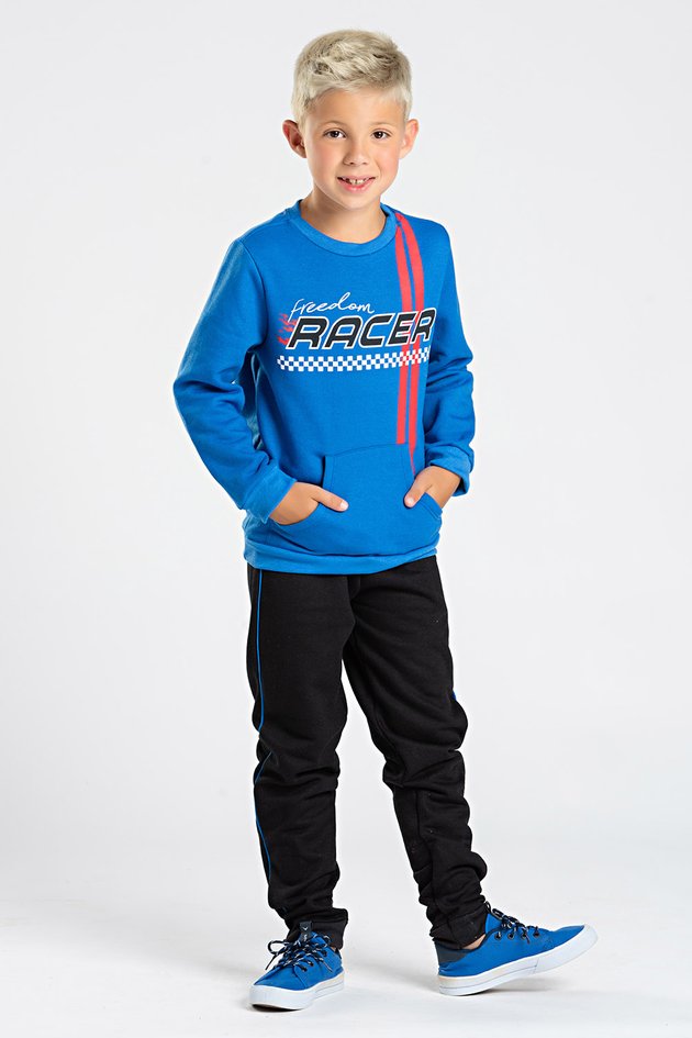 Conjunto Moletom Infantil Masculino Azul Racer